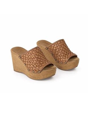 Стильні шкіряні італійські сабо на дерев’яній платформі boho / vintage / 70s