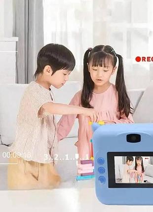 Фотоаппарат моментальной печати котик аккумуляторный usb голубой