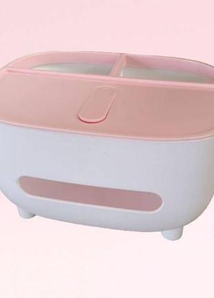 Контейнер для серветок настільний з органайзером tissue box рожевий
