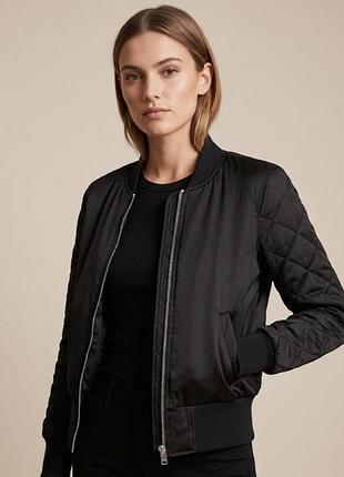Черная короткая женская ( подойдет на подростков) куртка-бомбер h&amp;m с стегаными рукавами (р. 32 / xxs)