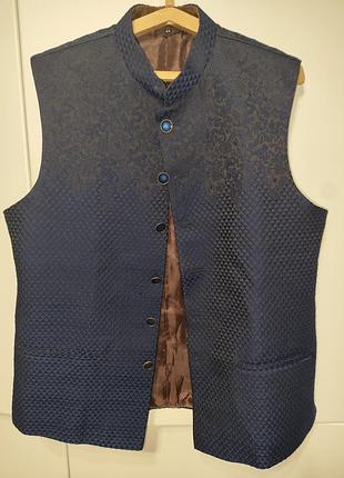 Мужской нарядный жаккардовый жилет в восточном стиле (неру / modi jacket), р. 42