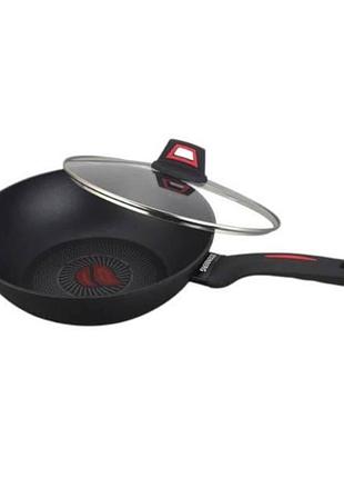 Сковорода антипригарная глубокая wok с крышкой и термоиндикатором нагрева, 28см, bn-836 чёрная