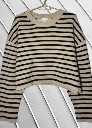 Женский укороченный свитер в полоску h&amp;m l 40 42 46 Эчемдем бежевый черный теплый зимний полосатый оверсайз свитер кроп h&amp;m l 48