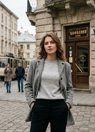 Меланжевый жакет/полупальто в классическом стиле