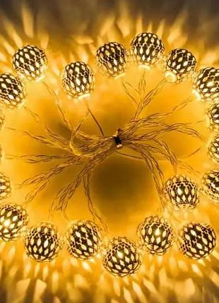 Гирлянда led шары металлические с овальным узором 3м 220v золото