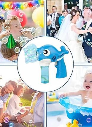 Пистолет генератор мыльных пузырей с подсветкой рыбка 4*аа 609-34 bubble gun голубой