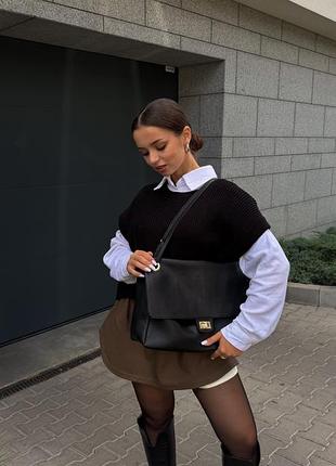 Сумка чорна натуральна шкіра велика трендова сумочка в стилі chanel