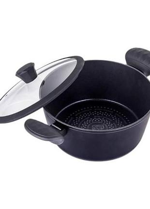 Каструля з алмазним антипригарним покриттям та кришкою edenberg eb-3488 6.7л чорна