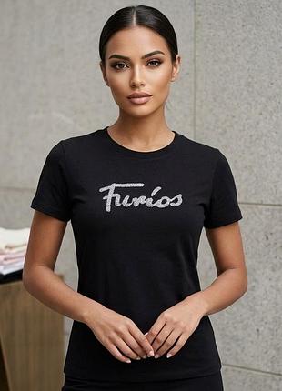 Футболка женская с камнями 20786 s-l черная