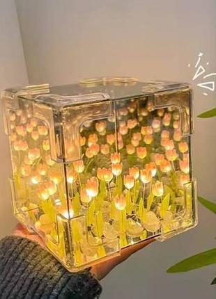 Світильник декоративний акумуляторний куб із тюльпанами magic cube night light 214