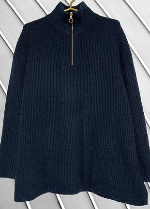 Жіночий оверсайз светр з замком 1/4 zip tu l xl xxl 48 50 52 ту темно-синя вільна кофта фліс светр на блискавці tu xl 52