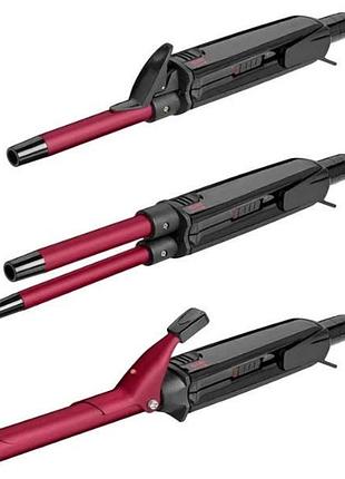Мультистайлер для укладки волос со сменнымии насадками umate pro ceramic 12in1 черный с малиновым