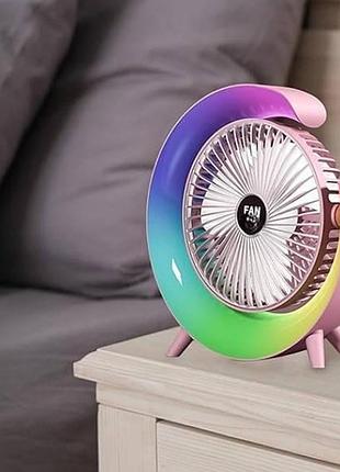 Вентилятор настільний поворотний з led підсвічуванням акумуляторний рожевий