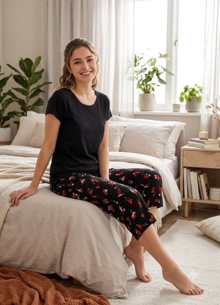 Женская пижама marks &amp; spencer sleep well черная с цветочным принтом р. 8-10