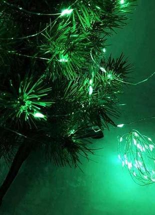 Гирлянда 100led 10м на батарейках зеленая