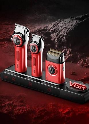 Комплект машинка для стрижки, триммер, электробритва vgr 3in1steplerss pro red черная с красным