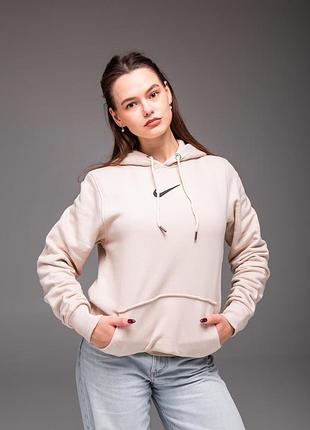 Женская утепленная кофта худи nike бежевая
