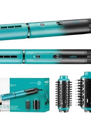 Фен-стайлер 3в1 зі змінними насадками 1100-1300вт vgr v-489 green professional зелений
