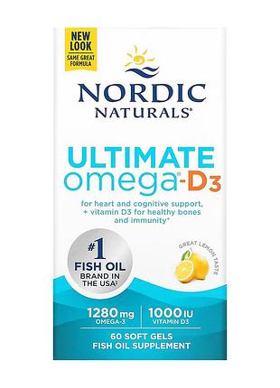 Омега-3 nordic naturals ultimate omega-d3 1280 мг с витамином d3 1000 ме, 60 капсул