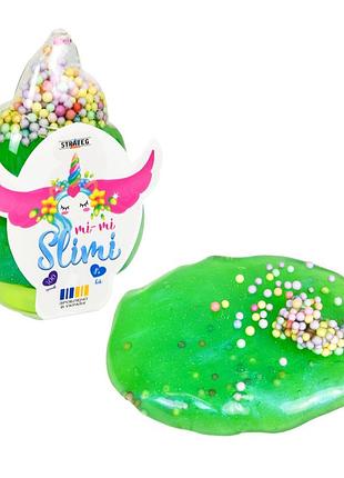 Детский слайм mi-mi slimi рожок с шариками 71826st(green) в баночке 100 г