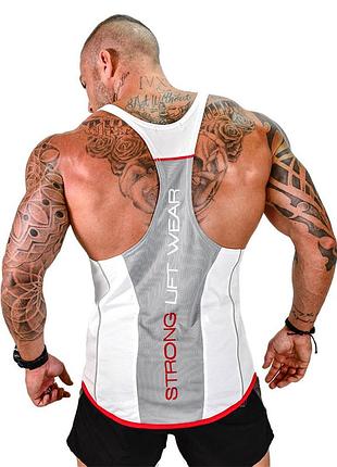 Майка мужская "strong lift wear" белая с серым xl