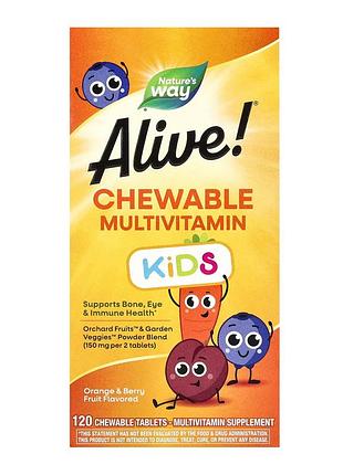 Детские мультивитамины nature's way alive! с фруктами и овощами, 120 жевательных таблеток