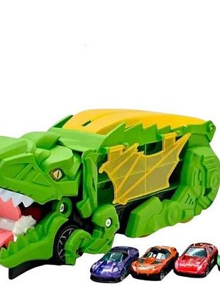 Набір трейлер динозавр + 4 машинки dino truck ym 333-2 зелений