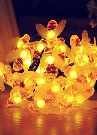 Гирлянда уличная пчелки 5м 20led 2v от сети 220v теплый свет