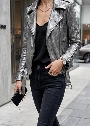 Куртка косуха guess срібляста, косуха еко-шкіра гесс металік, коротка куртка з ременем, стильна, тренд