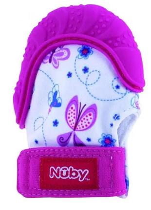 Перчатка nuby с силиконовым прорезывателем от 3 месяцев синяя (6804pink) рожевий