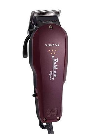 Машинка проводная для стрижки волос с насадками sokany sk-9904 бордовая