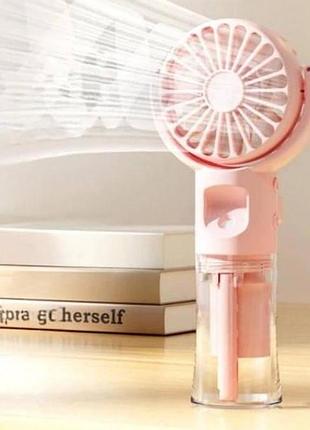 Ручний акумуляторний вентилятор із розпиленням води steering spray fan рожевий