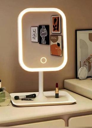 Зеркало настольное для макияжа с led-подсветкой, аккумуляторное, с 3 режимами освещения белое