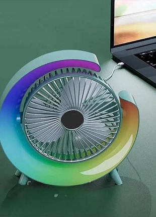 Вентилятор настольный поворотный с led подсветкой аккумуляторный зеленый