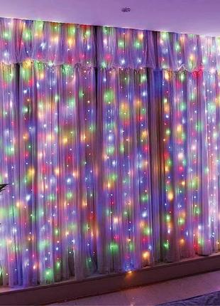 Гирлянда светодиодная от сети штора водоспад y-20-51-1m 19705 3х2 м 500 led мультиколор