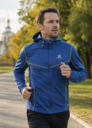Спортивная кофта для бега худи salomon advanced skin warm jacket full zip