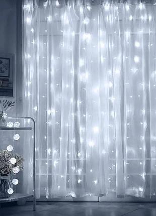 Гирлянда светодиодная от сети штора crt-011w 19562 3х2 м 300 led холодная белая