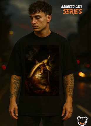 Футболка «barocco banana cat» – black oversize | barocco cats series