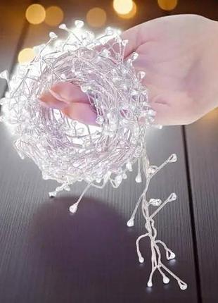 Гірлянда роса лінійна мішура пухнаста з пультом 50м 1500led 220v 4500 and 24-5 біле світло
