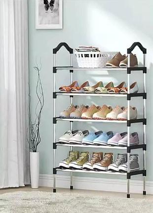 Стелаж для зберігання взуття 5 полиць shoe rack чорний sklm-16-5
