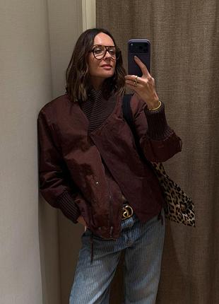 Коричнева куртка оверсайз zara m, l