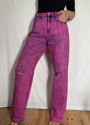 Рожеві джинси denim collection варені рвані wide leg y2k гранж т4