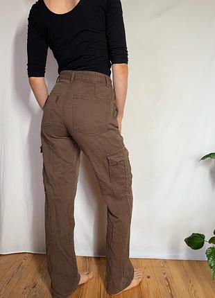 Коричневі штани карго pull&bear прямі широкі y2k т4 2