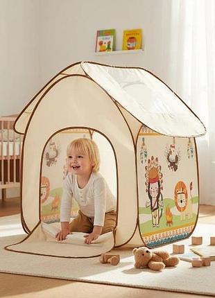 Палатка детская игровая с тоннелем индейцы 350*120*92см 2056 c-1 (24/2) бежевая