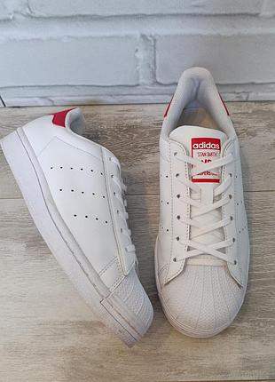 Женские кожаные кроссовки кеды adidas superstan (superstar stan smith) оригинал белого с красным цветом размер 38-38.5