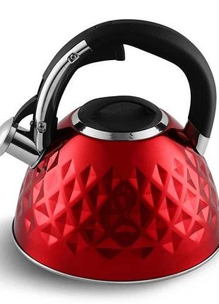 Чайник из нержавеющей стали edenberg eb-8833 со свистком с индукционным дном 3л red