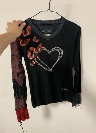 Яскравий лонгслів desigual з метеликами та паєтками, стиль y2k / гранж, розмір s