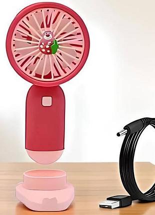Мини-вентилятор аккумуляторный ручной с подставкой fruit series красный с розовым