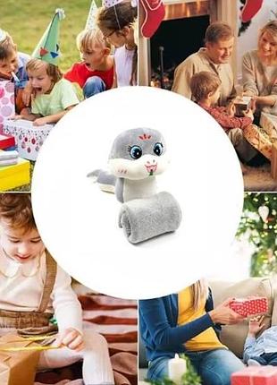 Плед-подушка игрушка 3в1 змея 62см (плед 100*150см) серая