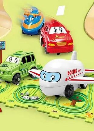 Коврик-пазл детский игровой 4 секции +1 машинка rail car салатовый